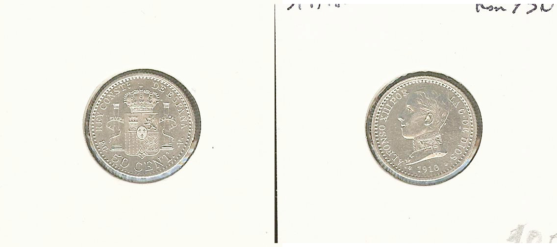 Spain 50 centimos 1910 Unc